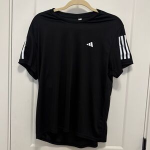 adidas Black Short-Sleeve Athletic Tee with White Stripe Accents